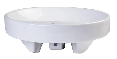 BA141 18 Inch Round Ceramic Above Mount Bathroom Basin With Single Hole Faucet Setup And Rear Center Drain