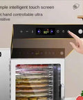 12 Tray Stainless Steel Food Dehydrator With Digital Display And 800 Watt Heating Element touch screen with temperature settings.