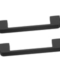Black Cabinet Door Handles And Pulls Set For Vintage Style Kitchen Wardrobe And Furniture Hardware Durable Easy Install Drawer Pulls Two Pack Slick Modern Look featuring two black metal handles on white background