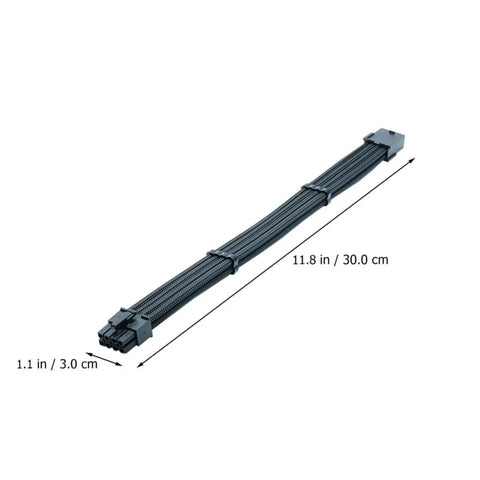 Rock Solid Build Nylon Braided Pci Gpu Extension Cable 30Cm Black side view showing braided design and connectors.