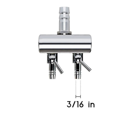 Slick Copper Nickel Plated Aquarium Air Valve Hella Smooth Lever Control Sick 2 Way Inline Manifold Splitter For Pump Tubing Adjustments 8mm Inlet 4mm Outlet with two outputs.