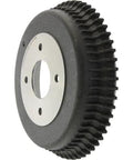 Centric rear brake drum with finned black outer surface and silver hub with four bolt holes