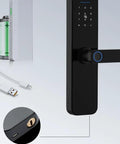 Heavy Duty Fingerprint Smart Door Lock With Waterproof Touchpad And Advanced Security Alarms For Front Entry showing black aluminum lock with keypad