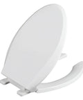 Elongated Toilet Seat With Lid And Open Front Design, white, with slow close hinge, fits standard bowls.