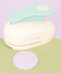 3 Inch Circle Scallop Punch With Easy Lever Press for Scrapbooking, DIY Cards and Journals, shown with a scalloped circle cutout