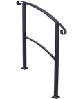 Sturdy As Nails Wrought Iron Handrails For Outdoor Steps With Curved Non Slip Grip solid black railing for exterior stairs.