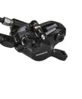 Close-up of black hydraulic disc brake setup with lever and caliper, pre-bled 1000mm hose, no rotor, no adapter.