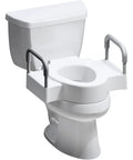 Bolt On Four And A Half Inch Raised Toilet Seat With Sturdy Support Handles No Wobble Hinges That Stay Tight Fits Round And Elongated Toilets Makes Sitting And Standing Easier And Safer installed on toilet
