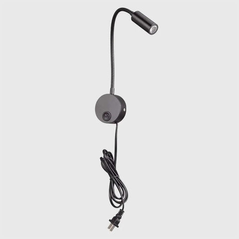 Plug In LED Reading Lamp Wall Sconce 3W Warm White 3000K Bead Lens Soft Light Flexible Gooseneck Black Finish 2 Pack with Cord On Off Base Switch No Wiring Needed for Easy Bedside Reading