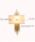 Swanky Modern Fabric Wall Sconce Featuring High Quality Shade for Soft Ambient Lighting Perfect for Bedroom Hallway and Living Room Space Super Chic Decor Piece with Eye Protection Rays and Minimalist Design That Really Slays Your Home Vibe with gold hardware and fabric lampshade.