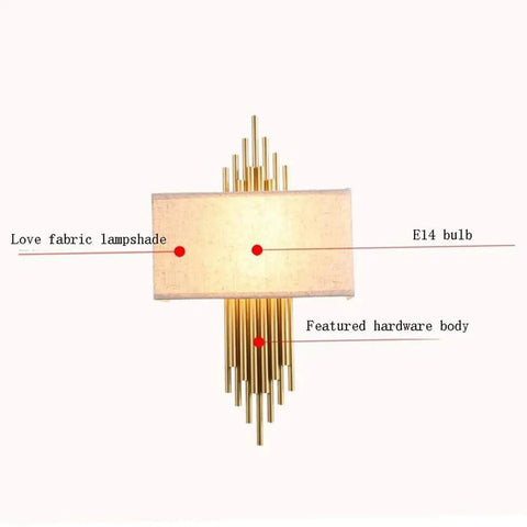 Swanky Modern Fabric Wall Sconce Featuring High Quality Shade for Soft Ambient Lighting Perfect for Bedroom Hallway and Living Room Space Super Chic Decor Piece with Eye Protection Rays and Minimalist Design That Really Slays Your Home Vibe with gold hardware and fabric lampshade.