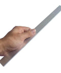 Hand holding 1/8 inch thick aluminum flat bar, 1 inch wide, 16 inch long, part of Two Pack 6061 T6511 for welding and fabrication projects.