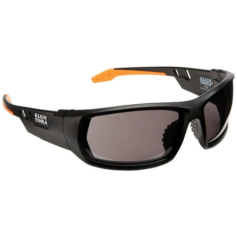 Pro Grade Safety Glasses Kit With Full Frame Lenses And Breakaway Lanyard Eight Piece Set For Extra Coverage And Superior Impact Protection ANSI Z87.1 Plus CSA Z94.3 Certified Eye Gear For Work Sites Gray Lenses, shown with gray tinted lenses and full frames.