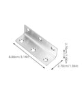 Stainless Steel L Brackets For Wood Furniture 90 Degree Corner Braces Set Of 8 Pack, one shown with measurements