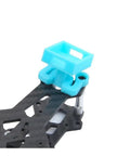 M80 Pro BN220 GPS Module TPU Holder for FPV race drones, cyan 3D printed mount on carbon frame, adjustable 18-32mm spacing
