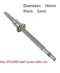 Precision Silver SFU1204 And SFU1605 Ball Screw Kit With Accompanying Nut Perfect For High Temp CNC Machines Featuring 4mm Or 5mm Pitch For Smooth Motion And Serious Accuracy In Your Shop, 16mm diameter SFU1605 ball screw.