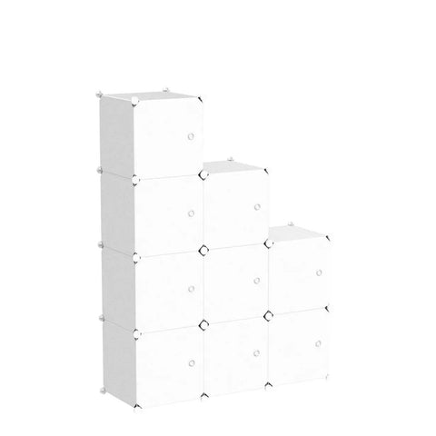 9 Cube Storage Organizer With Doors For Bedroom And Living Room, DIY Plastic Modular Bookshelf Closet Cabinet, 9 Compartment Space Saving Shelves In Milky Finish