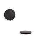 Traditional Rotary Turn Bath Drain Trim Kit With Slick Matte Black Finish Is A Real Game Changer For Fast Bathroom Upgrades And Brings Smooth Cable Drain Action That Lets You Ditch Old Fixtures With Zero Sweat Or Special Tools - Black cap with a embossed design.