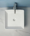 USZWBY Vessel Sinks Bathroom Vessel Sink Modern Simple Balcony Ceramic Single Basin top view on marble countertop.