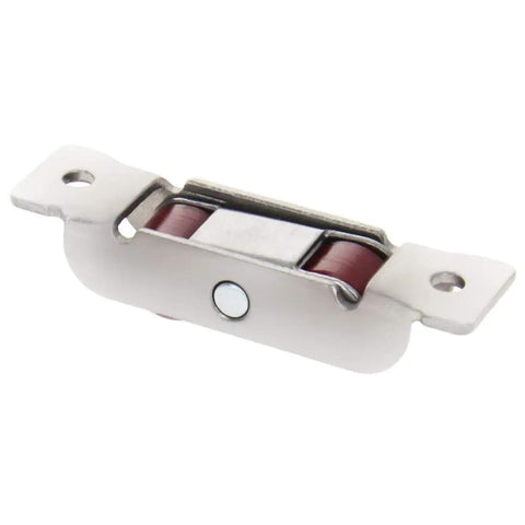 Premium 4 Piece 15 Point 8 Millimeter Wide Nylon Double Pulleys with Heavy Duty Steel Housing for sliding doors and cabinets.