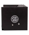 Front view of Dual Shooting Gallery Airgun Target with Knockdown Reset, all metal pellet trap system, features SIG logo.