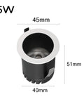 Top Shelf Slick Led Mini Downlights 5W Recessed Can Ceiling Fixtures Deep Antiglare Cob Core black housing 45mm diameter