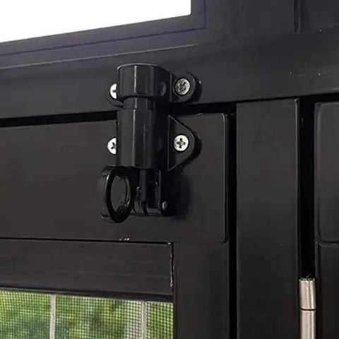 Dead Tight Automatic Sliding Door Lock Spring Bolt Latch Heavy Duty Aluminum Alloy Home Gate Window Safety Catch mounted on a black door.