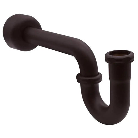 Pedestal Sink Lavatory Supply Line Kit With P Trap And Round Handle Angle Stops In Oil Rubbed Bronze, shown with P-trap detail.