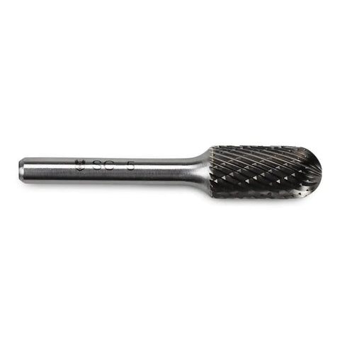 Heavy Duty Pro Grade Double Cut Tungsten Carbide Burr For Die Grinder Rotary Tool Bit With Cylinder Radius End For Metal Contouring And Deburring One Quarter Inch Shank One Half Inch Cut Diameter SC-5