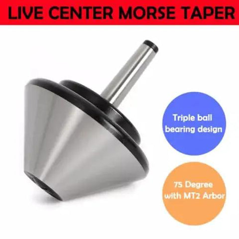 Bull Nose Lathe Live Center 120mm 75 Degree MT2 Compatible Alloy Steel Tailstock Center with triple ball bearing design