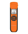 Orange handheld fiber optic power meter showing display screen, buttons, for field techs, Fiber Optic Power Meter For Testing With Seven Wavelengths Minus 70 To Plus 10 dBm Range Rechargeable Battery USB Charging Universal SC FC ST Interfaces Auto Wavelength Attenuation Identification Compact OPM For Field Techs