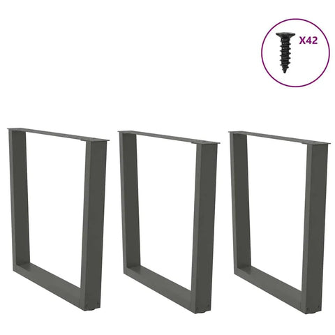 Adjustable Three Piece Steel Dining Table Legs For Tables And Benches, V-shaped design, anthracite finish, with screws