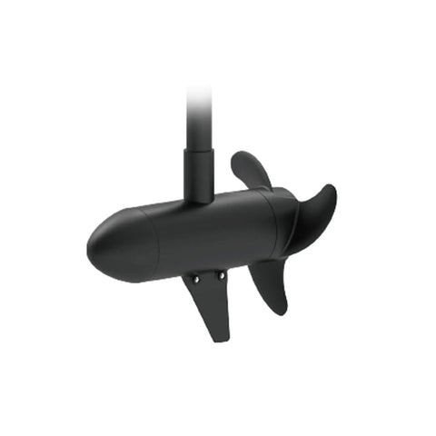 Rig Ready 12 Volt Transom Trolling Motor 55 Lbs Thrust showing black propeller and shaft for easy boat maneuvering.