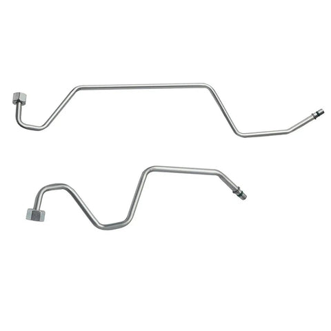 Hard Line Rack And Pinion Transfer Lines Replacement For 2008 2014 Silverado Tahoe Suburban Avalanche 2008 2014 GMC Sierra Yukon Cadillac Escalade ESV Direct Fit Bolt On Rack Line Kit showing two galvanized iron lines
