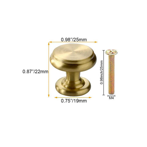 4 Piece Mid Century Modern Solid Brass Cabinet Knob Set For Drawers And Jewelry Boxes Single Hole Pulls With 25mm Screws