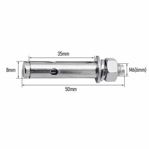 8 Piece M6x50mm External Hex Expansion Bolts 304 Stainless Steel With Nuts And Washers For Concrete Sleeve Anchors Pool Safety Cover Anchoring Rust Resistant Expansion Screws Ideal For Concrete Or Masonry Projects And Easy Installation