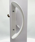 Patio Sliding Door Handle Set Replacement Mortise Style Fits 1-1/2 To 1-3/4 Inch Door Thickness No Lock No Keys White Aluminum Durable