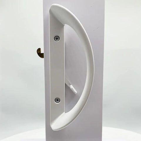 Patio Sliding Door Handle Set Replacement Mortise Style Fits 1-1/2 To 1-3/4 Inch Door Thickness No Lock No Keys White Aluminum Durable