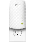 Beefed-Up Dual Band WiFi Extender With Ethernet Port For Home Use Boosts Coverage Up To 1200 Sq Ft Connects Up To 30 Devices 2.4GHz And 5GHz Speeds Increases Bandwidth OneMesh Compatible Easy Plug-And-Play Signal Booster plugged into wall socket