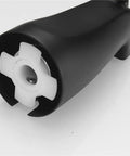 Bottom view of Matte Black Tub Spout With Diverter For One Half Inch Copper Pipe showing slip-fit connection.