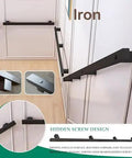 Heavy Duty Black Wrought Iron Stair Railing With Sick Super Grippy Treads For Indoor Outdoor All Weather Home Safety No Sweat Mount For Attic Porch Deck showing hidden screw design.