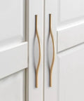 Golden Wave Shaped Cabinet Pulls Set Of 6 With Glossy Cupboard Drawer Knobs Heavy Duty Elegant Handles for kitchen cabinets installed view