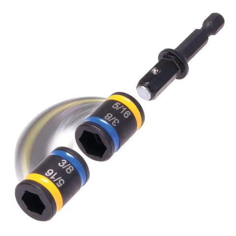 Magnetic Reversible Hex Driver Set, Cleanable, 5/16 Inch and 3/8 Inch Hex Bits, Slim Head for Tight Spaces, Quick Size Swap in Drill Chuck