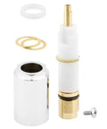Mixet Shower Valve Replacement Cartridge, 4-1/2 Inch Brass, showing parts including seals and screw, for easy installation