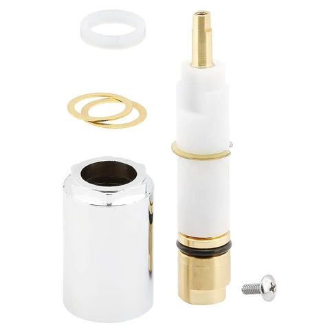 Mixet Shower Valve Replacement Cartridge, 4-1/2 Inch Brass, showing parts including seals and screw, for easy installation