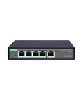 Front view of 4 Port PoE Passthrough Switch And Extender with 90W input, four PoE output ports, IEEE 802.3af/at/bt for IP cameras and VoIP phones.
