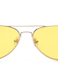 Top Shelf Anti Glare Night Vision Polarized Aviator Sunglasses Decked Out In Sleek Gold Frames And Bright Yellow Lenses front view.