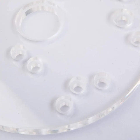 Premium Acrylic Router Base Plate 6.5 Inch Built Tough For Bosch And DeWalt Routers showing clear mounting holes and smooth surface.