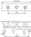 Diagram of C45 DIN Rail PCB Mounting Adapter Carrier Clip for 35mm Rails, showing dimensions 42.6x10x19.3mm for panel use.