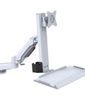 Heavy Duty Dual Monitor Gas Spring Arm for 15 to 32 Inch Screens, aluminum mount with cable tray and height adjustment.